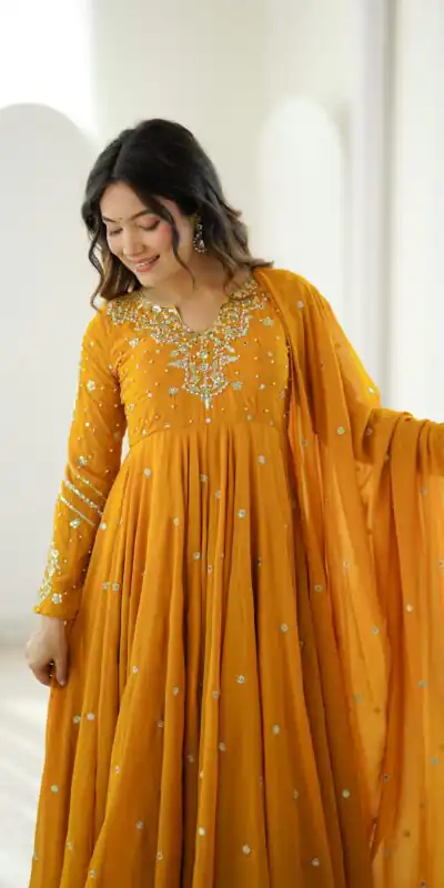 JF 056 Yellow Faux Georgette Salwar Suit with Mirror Work & Embroidery Work. Get it for ₹2349. Delivery 4-6 Working Days. Shop now. | Jump Suits, Salwar suit, Designer Suits, Casual Suits, Creative suits, Palazzo Suits, Party Wear Suits, Patiala Suits, Straight Suits