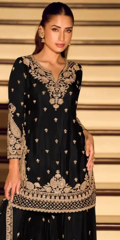ZB 5067 Black Chinon Silk Salwar Suit Perfect for Wedding, Party, Ganesh Chaturthi, Baby Shower, Makar Sankranti – . Affordable Price ₹2399. /- | Jump Suits, Salwar suit, Designer Suits, Casual Suits, Creative suits, Palazzo Suits, Party Wear Suits, Patiala Suits, Straight Suits