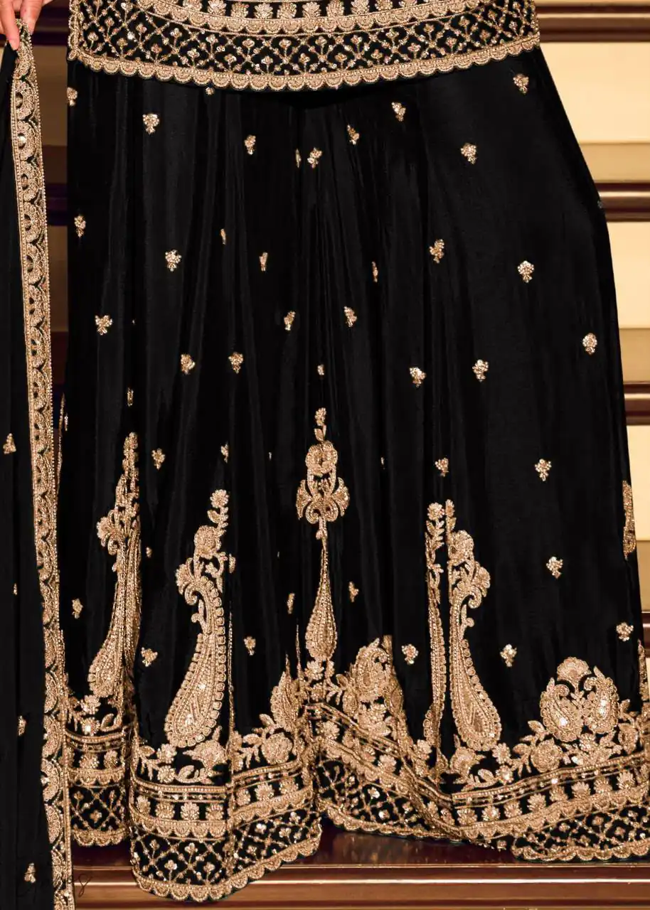 ZB 5067 Black Chinon Silk Salwar Suit Perfect for Wedding, Party, Ganesh Chaturthi, Baby Shower, Makar Sankranti – . Affordable Price ₹2399. /- | Jump Suits, Salwar suit, Designer Suits, Casual Suits, Creative suits, Palazzo Suits, Party Wear Suits, Patiala Suits, Straight Suits