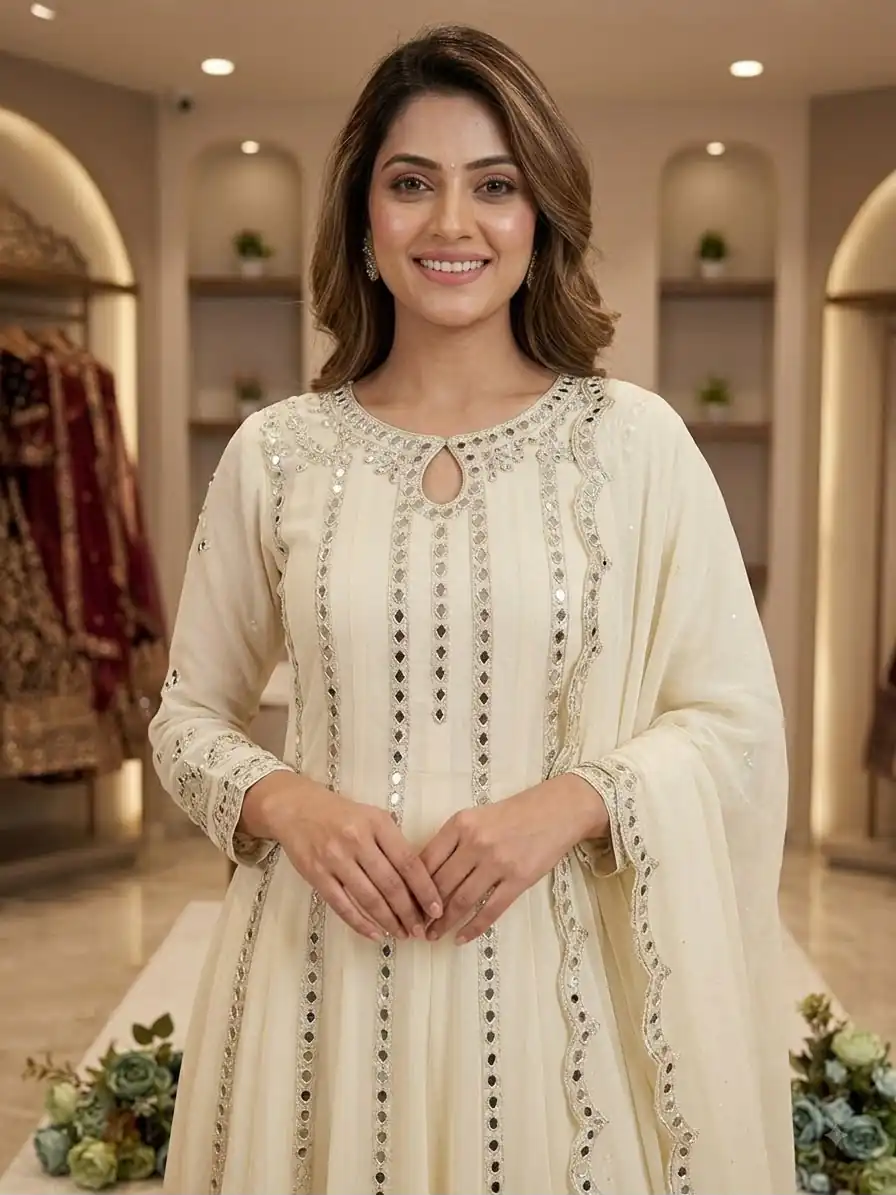 LG 2138 Cream Georgette Gown Perfect for Wedding, Party, Raksha Bandhan, Temple Visit, Onam – . Get it for ₹2899. Delivery 4-6 Working Days. Shop now | Gowns, Bollywood Gowns, Creative Gowns, Designer Gowns, Embroidered Gowns, Party Wear Gowns