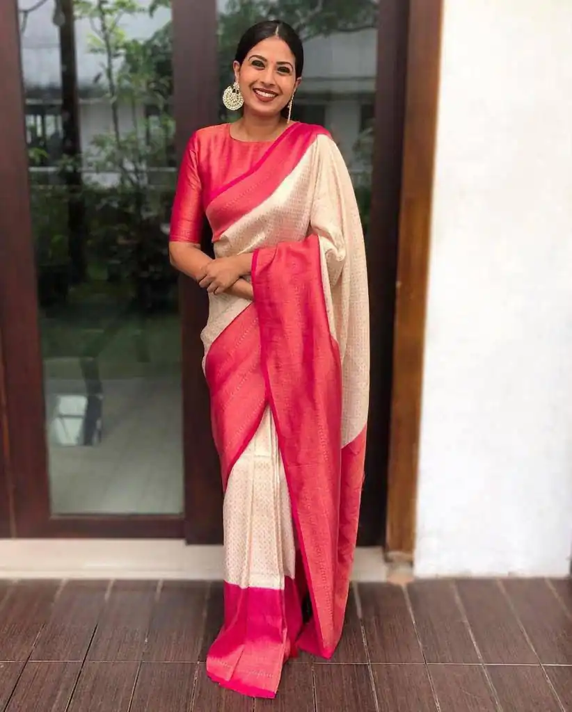 KP 4039 Off White Soft Lichi Silk Cloth Saree Perfect for Wedding, Party, Family Gatherings, Sangeet, Festive Deal ₹1599. Delivery 4-6 Working Days | Sarees, Bollywood Sarees, Creative Sarees, Designer Sarees, Embroidered Sarees, Ethnic Saree, Modern Digital sarees, Party Wear Sarees
