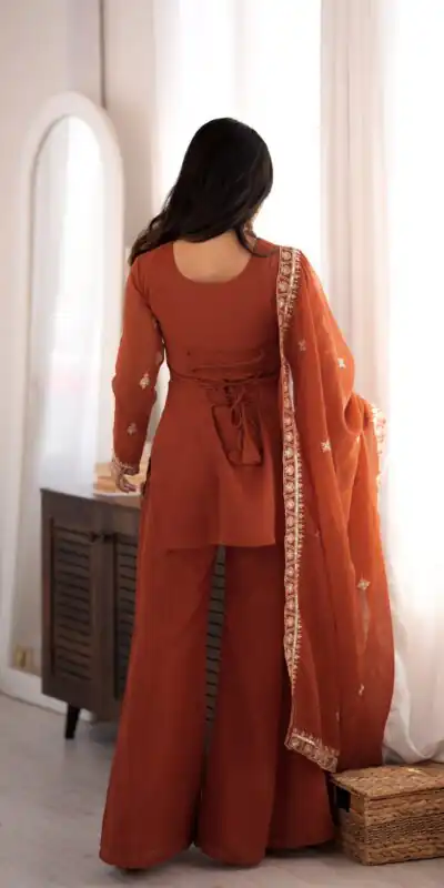 KB 311 Rust Crunchy Silk Salwar Suit with Embroidery Work & Sequins Work. Exclusive Offer ₹2049. Delivery 4-6 Working Days. Shop now. | Jump Suits, Salwar suit, Designer Suits, Casual Suits, Creative suits, Palazzo Suits, Party Wear Suits, Patiala Suits, Straight Suits
