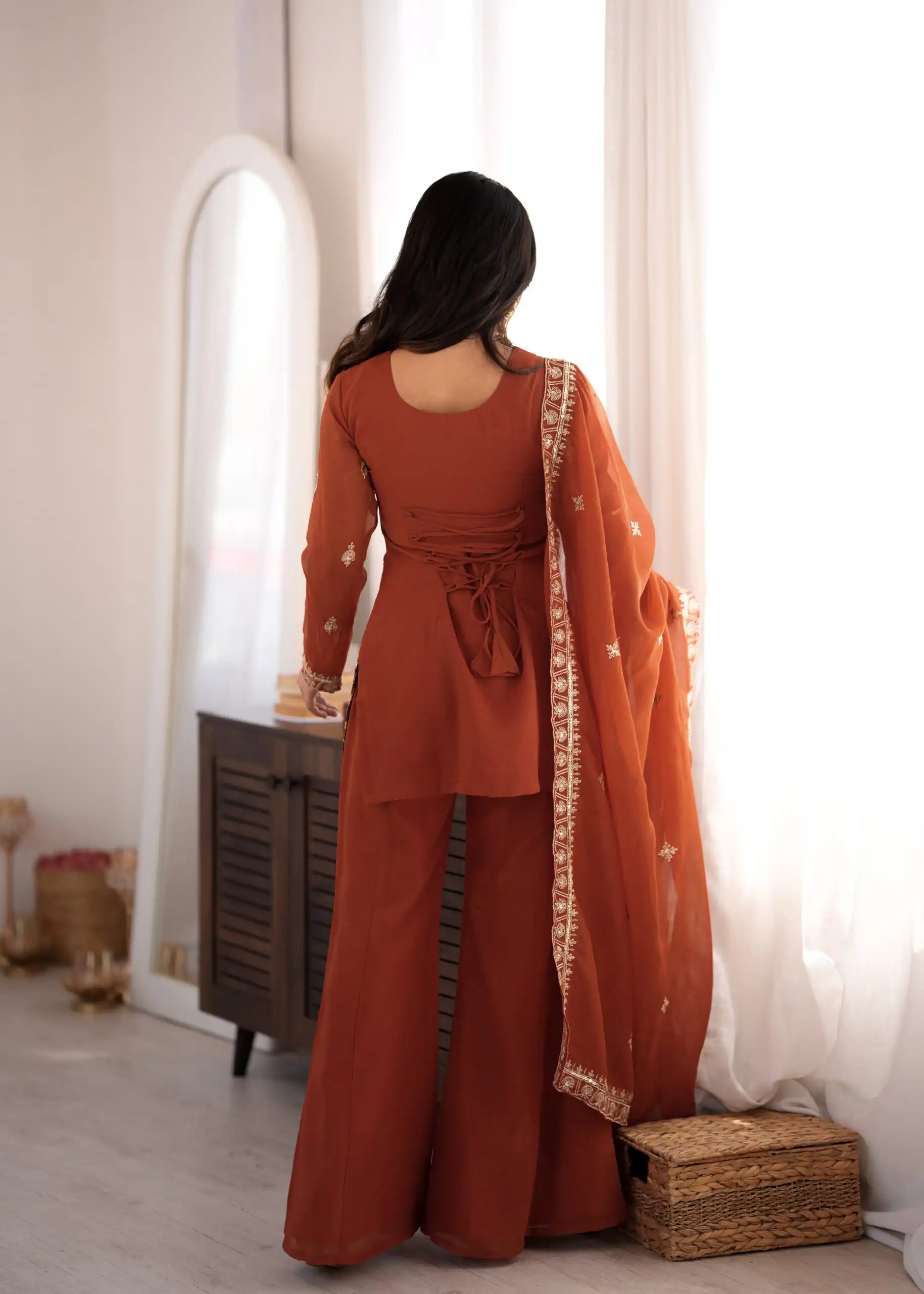 KB 311 Rust Crunchy Silk Salwar Suit with Embroidery Work & Sequins Work. Exclusive Offer ₹2049. Delivery 4-6 Working Days. Shop now. | Jump Suits, Salwar suit, Designer Suits, Casual Suits, Creative suits, Palazzo Suits, Party Wear Suits, Patiala Suits, Straight Suits