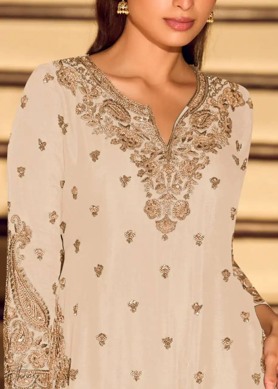 ZB 5067 White Chinon Silk Salwar Suit Perfect for Wedding, Party, Ganesh Chaturthi, Baby Shower, Makar Sankranti – . Affordable Price ₹2399. /- | Jump Suits, Salwar suit, Designer Suits, Casual Suits, Creative suits, Palazzo Suits, Party Wear Suits, Patiala Suits, Straight Suits