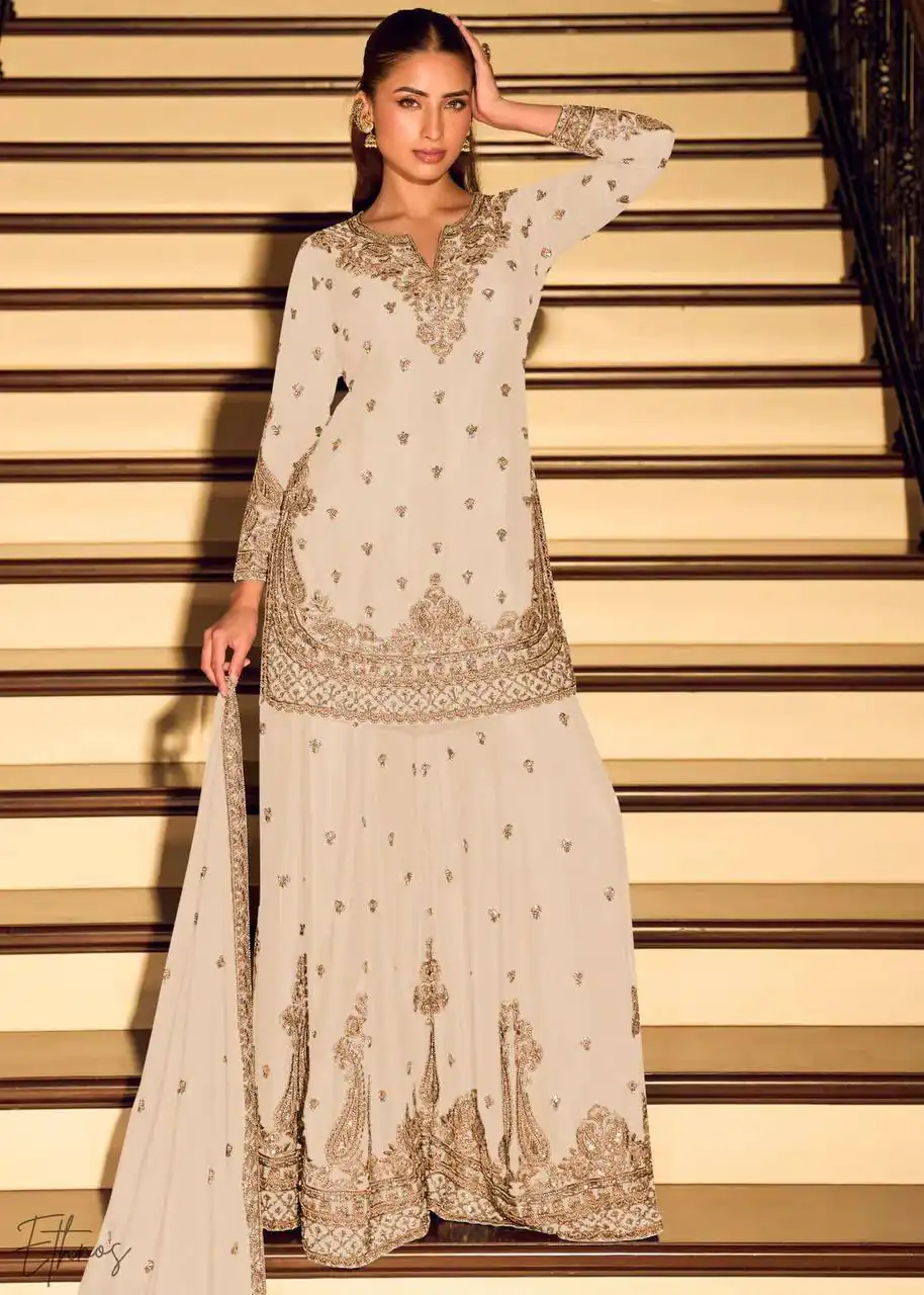 ZB 5067 White Chinon Silk Salwar Suit Perfect for Wedding, Party, Ganesh Chaturthi, Baby Shower, Makar Sankranti – . Affordable Price ₹2399. /- | Jump Suits, Salwar suit, Designer Suits, Casual Suits, Creative suits, Palazzo Suits, Party Wear Suits, Patiala Suits, Straight Suits