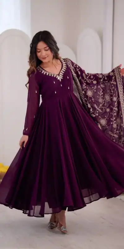 ZF 5025 Wine Faux Georgette Gown Perfect for Wedding, Party, Raksha Bandhan, Temple Visit, Onam – . Get it for ₹2149. Delivery 4-6 Working Days. Shop now | Gowns, Bollywood Gowns, Creative Gowns, Designer Gowns, Embroidered Gowns, Party Wear Gowns
