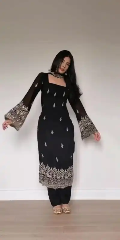 ST 1146 Black in Faux Georgette Embroidery Work Salwar Suit . Available at ₹2099 only. Delivery 4-6 Working Days. Shop now. | Jump Suits, Salwar suit, Designer Suits, Casual Suits, Creative suits, Palazzo Suits, Party Wear Suits, Patiala Suits, Straight Suits