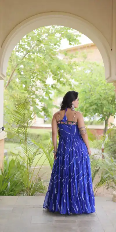 KA 1270 Blue in Colour Faux Georgette Bandhani Print Work Gown. Available at ₹2019 only. Delivery 4-6 Working Days. Shop now. | Gowns, Bollywood Gowns, Creative Gowns, Designer Gowns, Embroidered Gowns, Party Wear Gowns