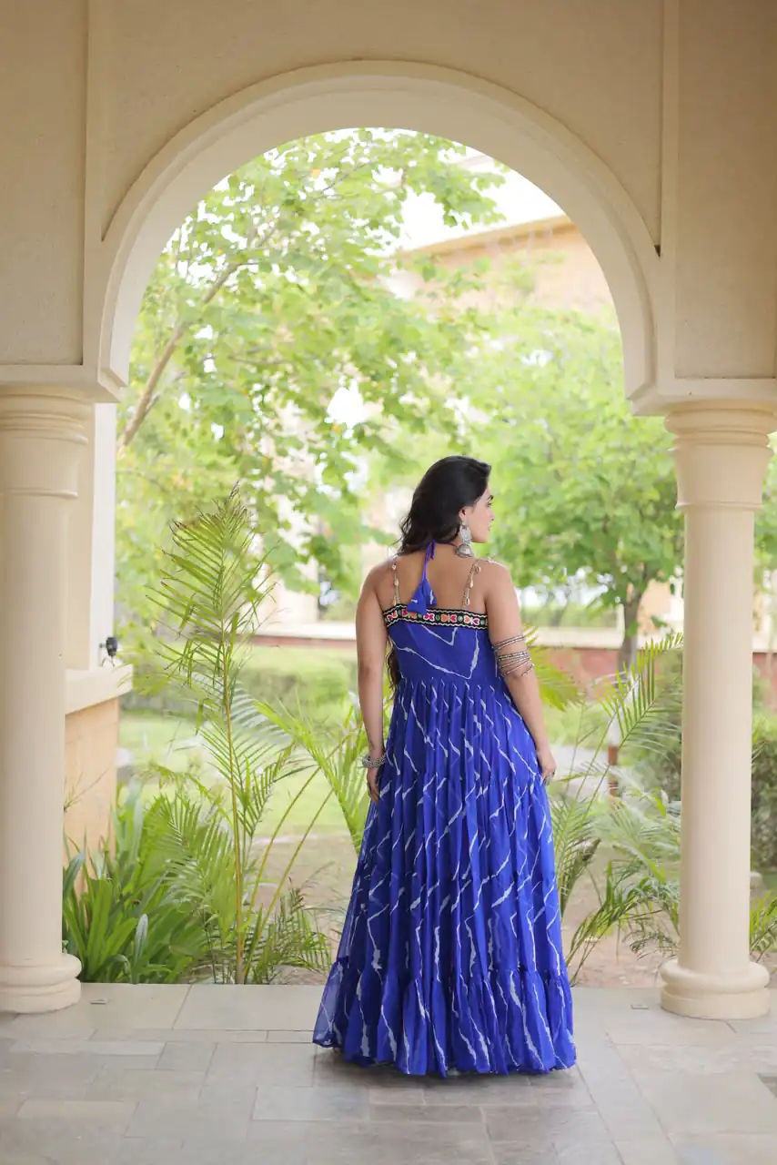KA 1270 Blue in Colour Faux Georgette Bandhani Print Work Gown. Available at ₹2019 only. Delivery 4-6 Working Days. Shop now. | Gowns, Bollywood Gowns, Creative Gowns, Designer Gowns, Embroidered Gowns, Party Wear Gowns
