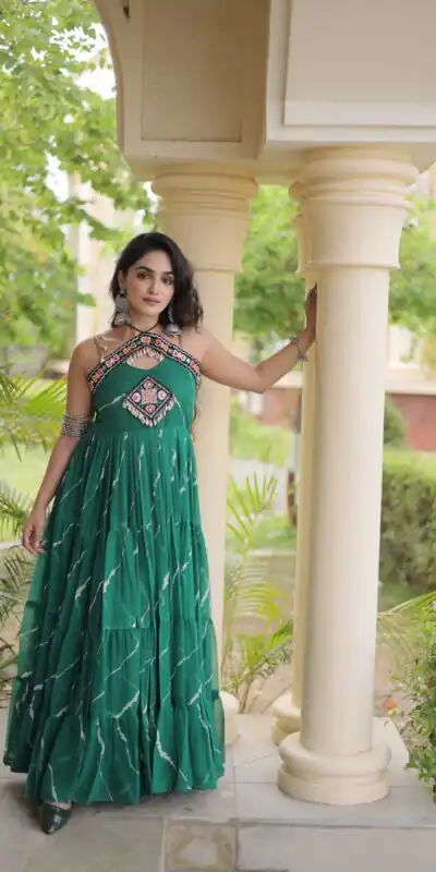 KA 1270 Teal in Colour Faux Georgette Bandhani Print Work Gown. Available at ₹2019 only. Delivery 4-6 Working Days. Shop now. | Gowns, Bollywood Gowns, Creative Gowns, Designer Gowns, Embroidered Gowns, Party Wear Gowns