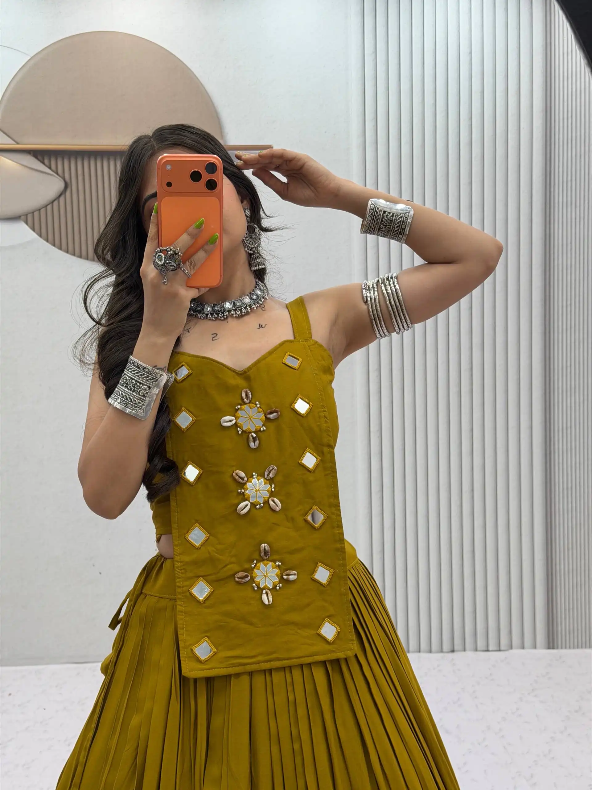 PC 581 Mustered Color Pure Cotton Lehenga Choli with Cowrie Work. Festive Deal ₹2999. Delivery 4-6 Working Days. Online Shop now. | Lehenga, Bollywood Lehenga, Creative Lehenga, Designer Lehenga, Embroidered Lehenga, Party Wear Lehenga