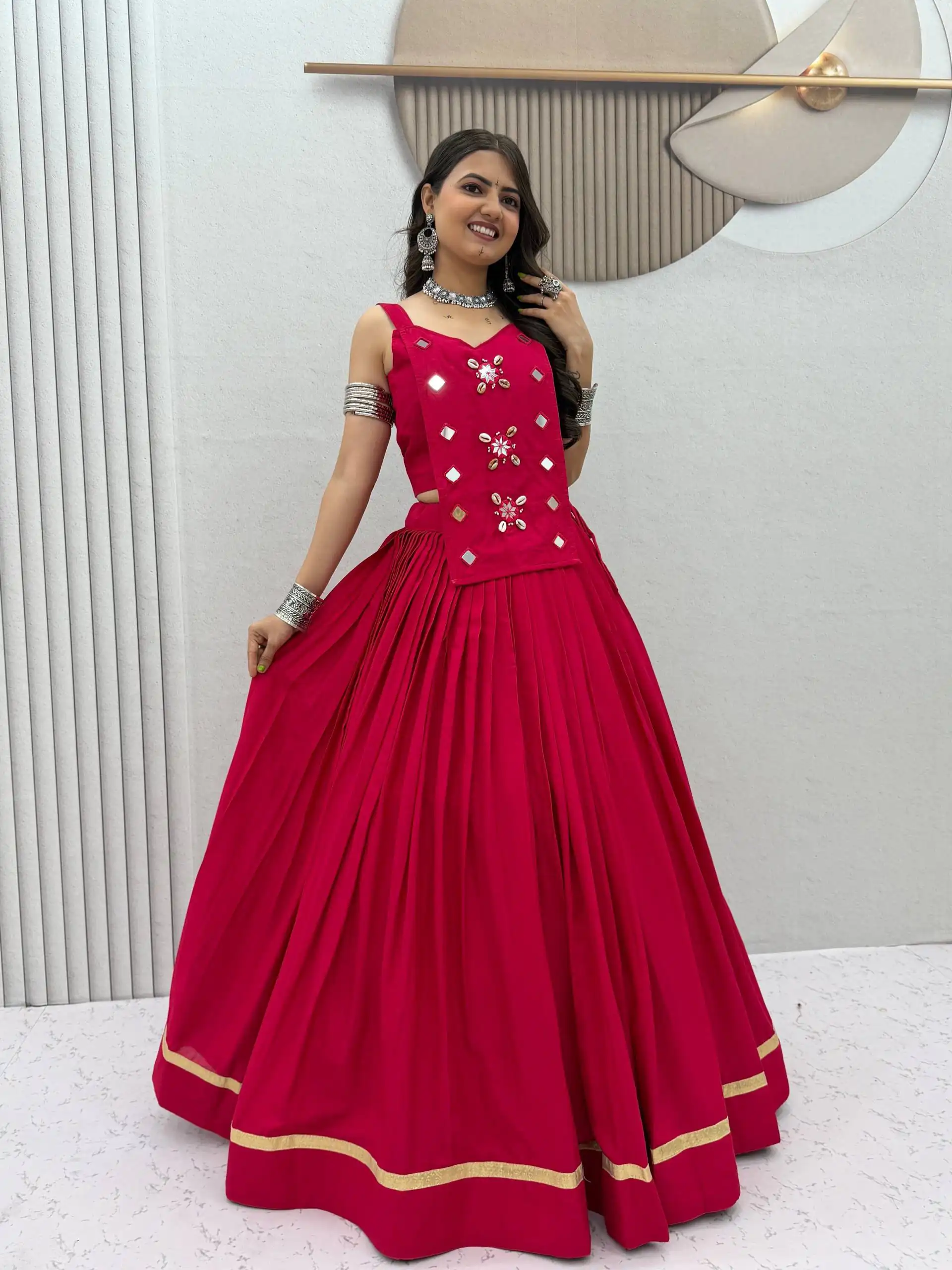 PC 581 Pink Color Pure Cotton Lehenga Choli with Cowrie Work. Festive Deal ₹2999. Delivery 4-6 Working Days. Online Shop now. | Lehenga, Bollywood Lehenga, Creative Lehenga, Designer Lehenga, Embroidered Lehenga, Party Wear Lehenga
