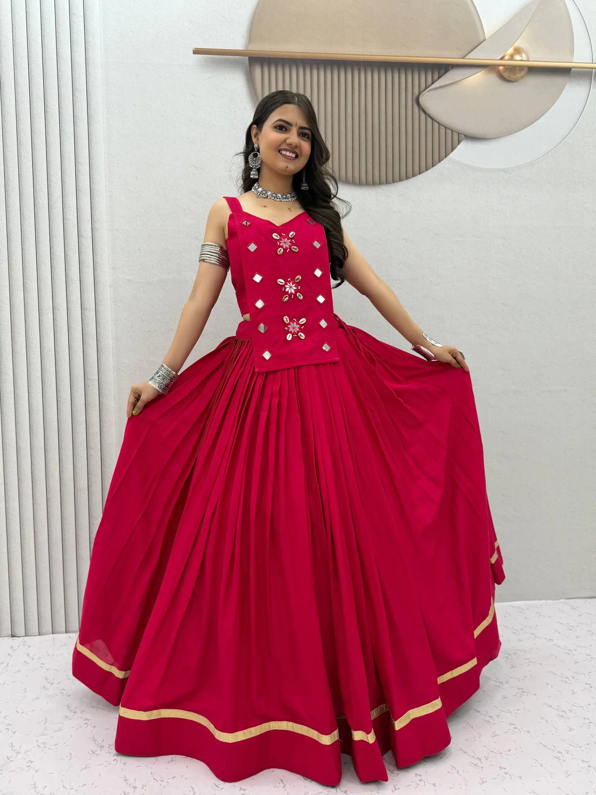 PC 581 Pink Color Pure Cotton Lehenga Choli with Cowrie Work. Festive Deal ₹2999. Delivery 4-6 Working Days. Online Shop now. | Lehenga, Bollywood Lehenga, Creative Lehenga, Designer Lehenga, Embroidered Lehenga, Party Wear Lehenga