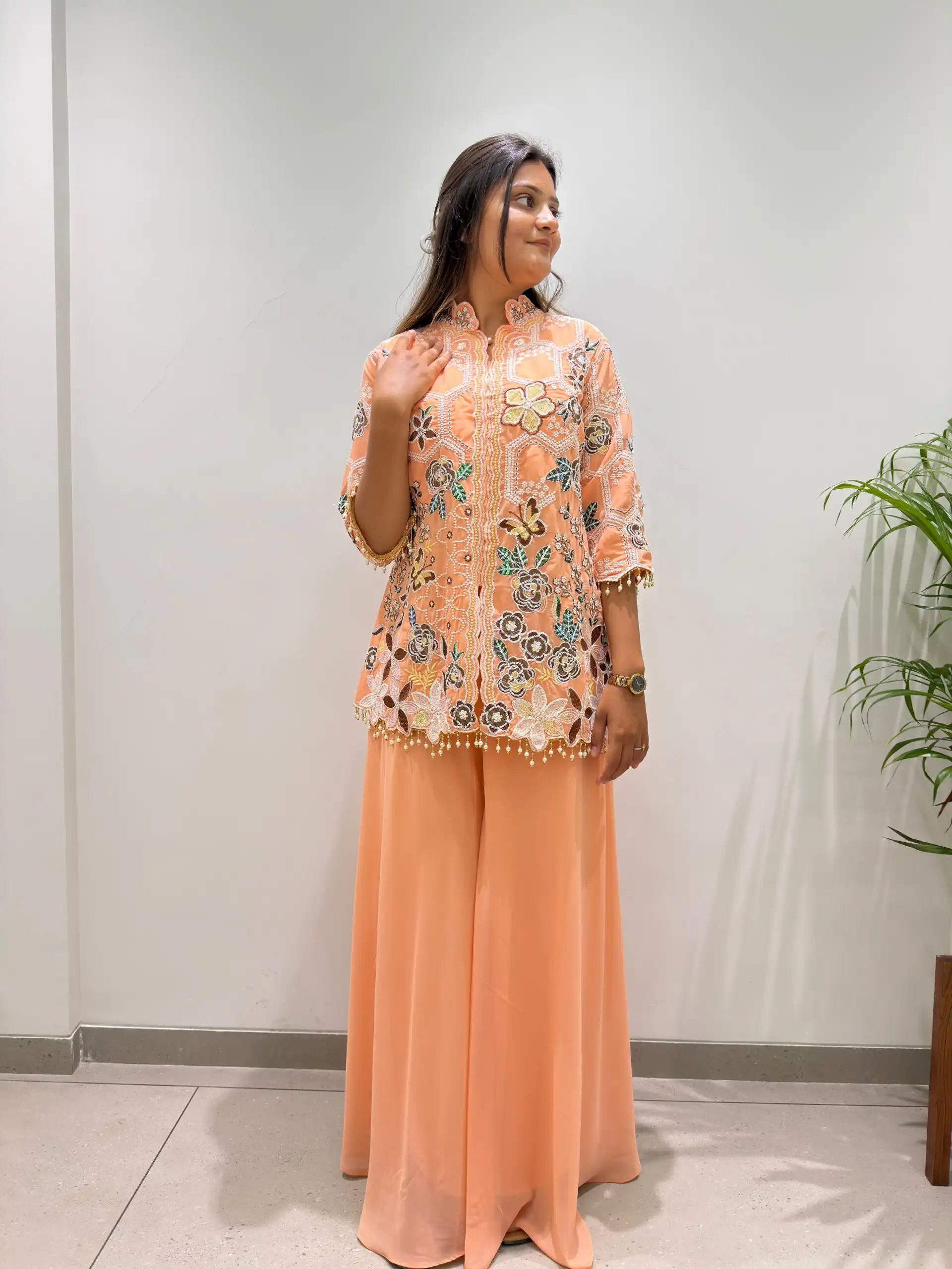 BE 492 Peach in Fox Georgette. Sequins Work & Embroidery Work Salwar Suit Special Price ₹2299. Delivery 4-6 Working Days. Shop now. | Jump Suits, Salwar suit, Designer Suits, Casual Suits, Creative suits, Palazzo Suits, Party Wear Suits, Patiala Suits, Straight Suits