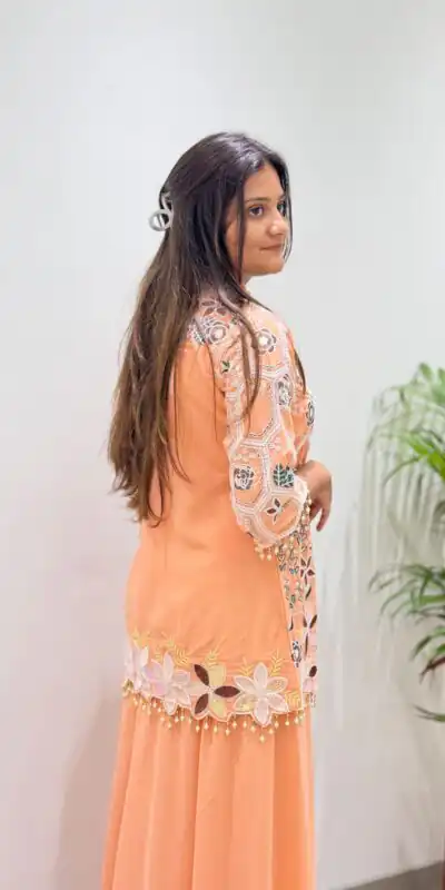 BE 492 Peach in Fox Georgette. Sequins Work & Embroidery Work Salwar Suit Special Price ₹2299. Delivery 4-6 Working Days. Shop now. | Jump Suits, Salwar suit, Designer Suits, Casual Suits, Creative suits, Palazzo Suits, Party Wear Suits, Patiala Suits, Straight Suits