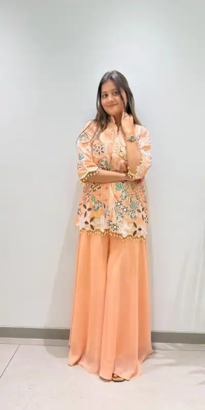 BE 492 Peach in Fox Georgette. Sequins Work & Embroidery Work Salwar Suit Special Price ₹2299. Delivery 4-6 Working Days. Shop now. | Jump Suits, Salwar suit, Designer Suits, Casual Suits, Creative suits, Palazzo Suits, Party Wear Suits, Patiala Suits, Straight Suits