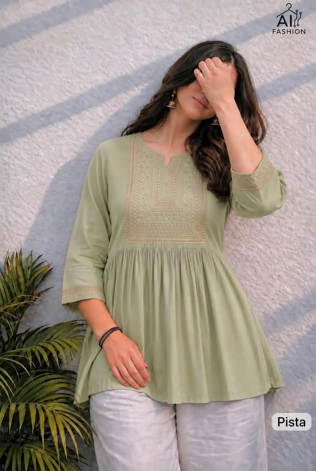 Adaa 2.0 Pista Colour Rayon Cotton Kurti with Embroidery Work. Introductory Price ₹1549. Delivery 4-6 Working Days. Shop now. | Kurti, Bollywood Kurti, Creative Kurtis, Designer Kurti, Party Wear Kurti, Selfie Kurti