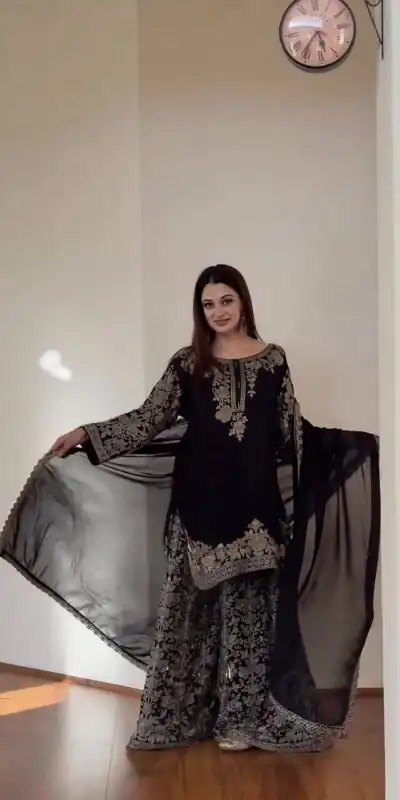 SR 1720 Black Faux Georgette Salwar Suit with Mirror Work & Embroidery Work. Get it for ₹2549. Delivery 4-6 Working Days. Shop now. | Jump Suits, Salwar suit, Designer Suits, Casual Suits, Creative suits, Palazzo Suits, Party Wear Suits, Patiala Suits, Straight Suits