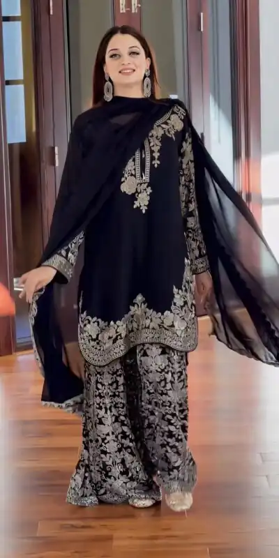 SR 1720 Black Faux Georgette Salwar Suit with Mirror Work & Embroidery Work. Get it for ₹2549. Delivery 4-6 Working Days. Shop now. | Jump Suits, Salwar suit, Designer Suits, Casual Suits, Creative suits, Palazzo Suits, Party Wear Suits, Patiala Suits, Straight Suits