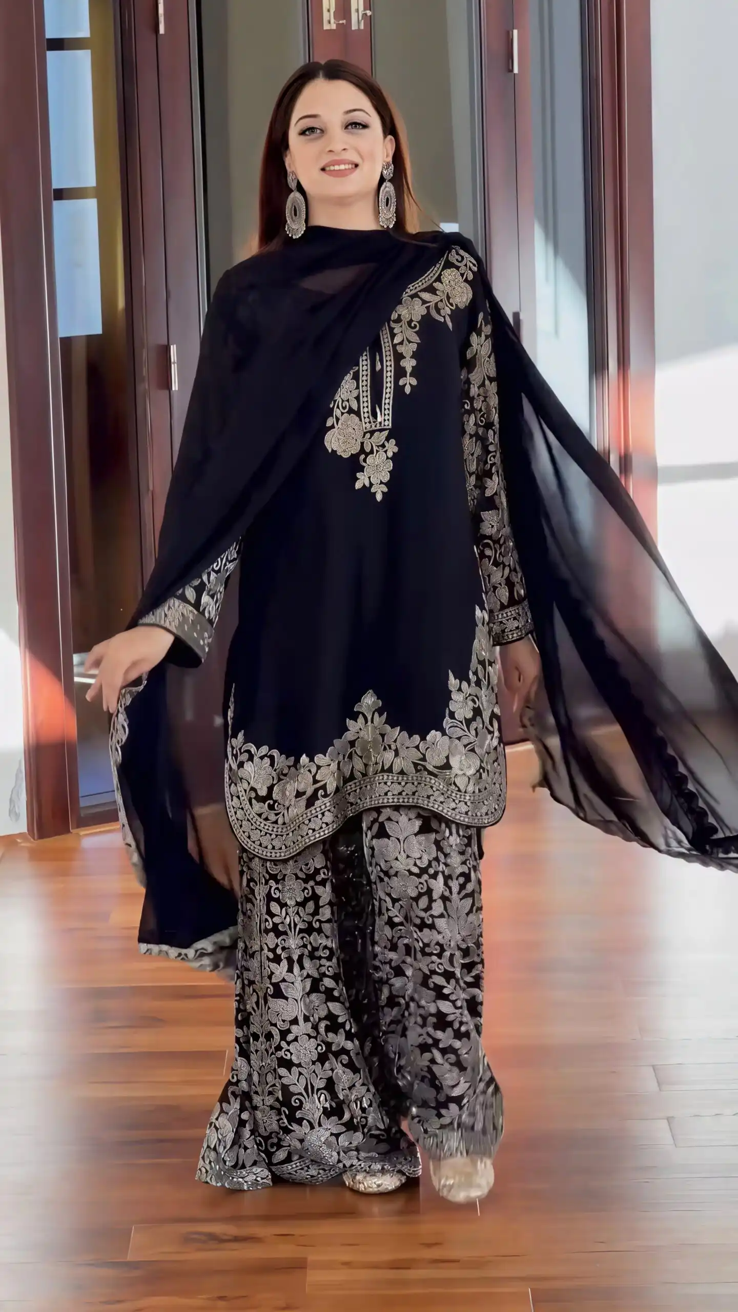 SR 1720 Black Faux Georgette Salwar Suit with Mirror Work & Embroidery Work. Get it for ₹2549. Delivery 4-6 Working Days. Shop now. | Jump Suits, Salwar suit, Designer Suits, Casual Suits, Creative suits, Palazzo Suits, Party Wear Suits, Patiala Suits, Straight Suits
