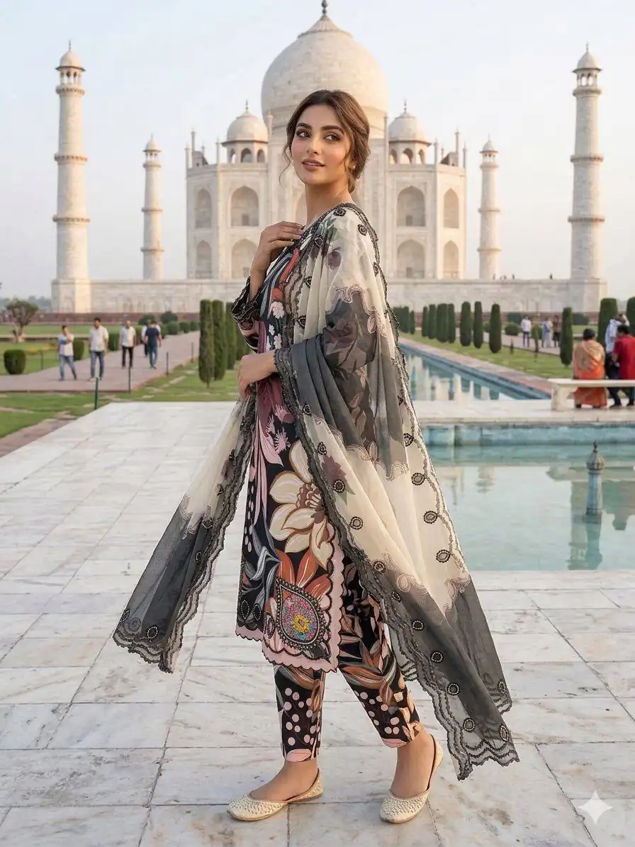 LG 2094 Black Perfect for Wedding, Party, Ganesh Chaturthi, Cultural Events, Durga Puja – Printed Muslin Salwar Suit. Now at just ₹2299. Delivery 4-6 Worki | Jump Suits, Salwar suit, Designer Suits, Casual Suits, Creative suits, Palazzo Suits, Party Wear Suits, Patiala Suits, Straight Suits