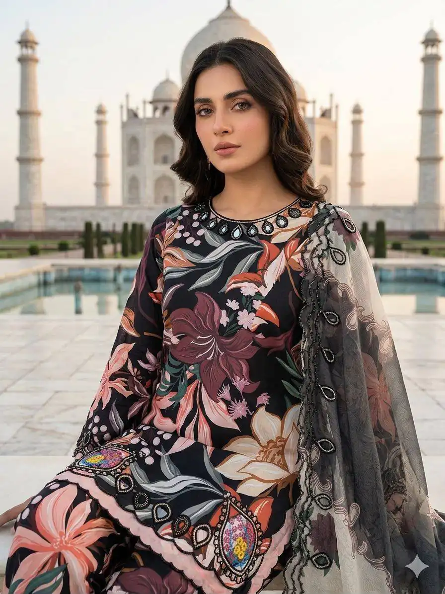 LG 2094 Black Perfect for Wedding, Party, Ganesh Chaturthi, Cultural Events, Durga Puja – Printed Muslin Salwar Suit. Now at just ₹2299. Delivery 4-6 Worki | Jump Suits, Salwar suit, Designer Suits, Casual Suits, Creative suits, Palazzo Suits, Party Wear Suits, Patiala Suits, Straight Suits