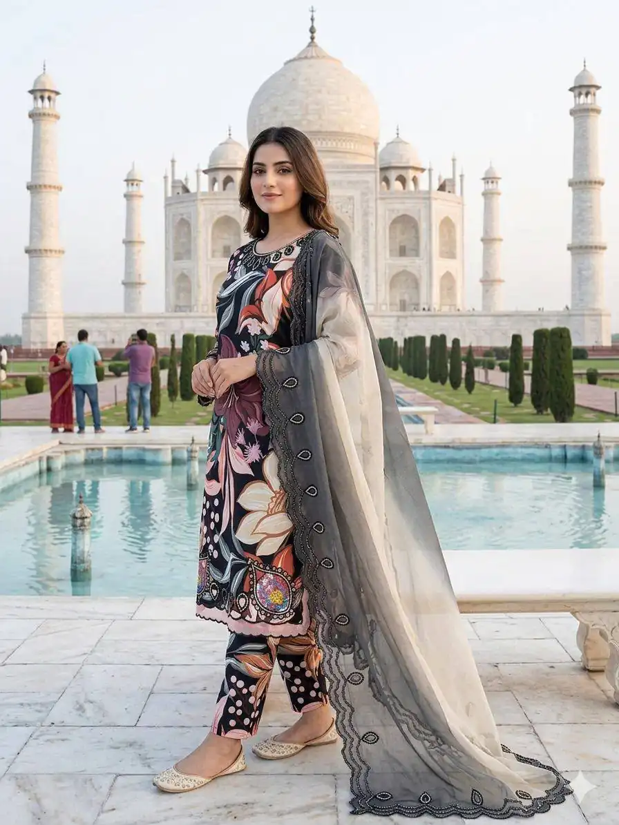 LG 2094 Black Perfect for Wedding, Party, Ganesh Chaturthi, Cultural Events, Durga Puja – Printed Muslin Salwar Suit. Now at just ₹2299. Delivery 4-6 Worki | Jump Suits, Salwar suit, Designer Suits, Casual Suits, Creative suits, Palazzo Suits, Party Wear Suits, Patiala Suits, Straight Suits