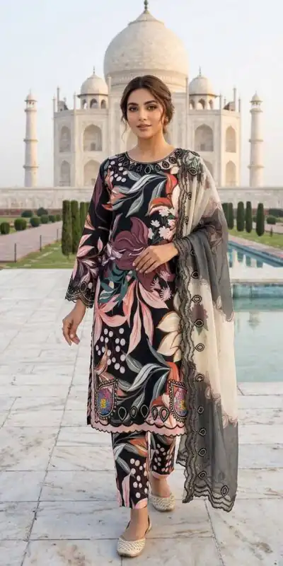 LG 2094 Black Perfect for Wedding, Party, Ganesh Chaturthi, Cultural Events, Durga Puja – Printed Muslin Salwar Suit. Now at just ₹2299. Delivery 4-6 Worki | Jump Suits, Salwar suit, Designer Suits, Casual Suits, Creative suits, Palazzo Suits, Party Wear Suits, Patiala Suits, Straight Suits