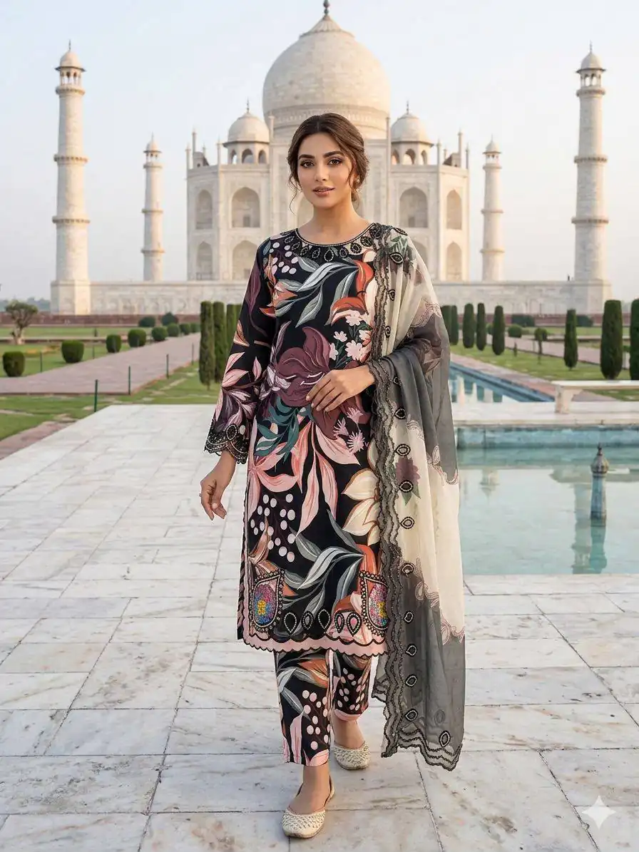 LG 2094 Black Perfect for Wedding, Party, Ganesh Chaturthi, Cultural Events, Durga Puja – Printed Muslin Salwar Suit. Now at just ₹2299. Delivery 4-6 Worki | Jump Suits, Salwar suit, Designer Suits, Casual Suits, Creative suits, Palazzo Suits, Party Wear Suits, Patiala Suits, Straight Suits
