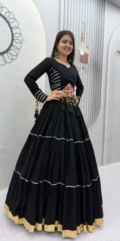 PC 597 Black in Pure Cotton Mirror Work & Gamthi Work Lehenga Choli . Exclusive Offer ₹2899. Delivery 4-6 Working Days. Shop now. | Lehenga, Bollywood Lehenga, Creative Lehenga, Designer Lehenga, Embroidered Lehenga, Party Wear Lehenga