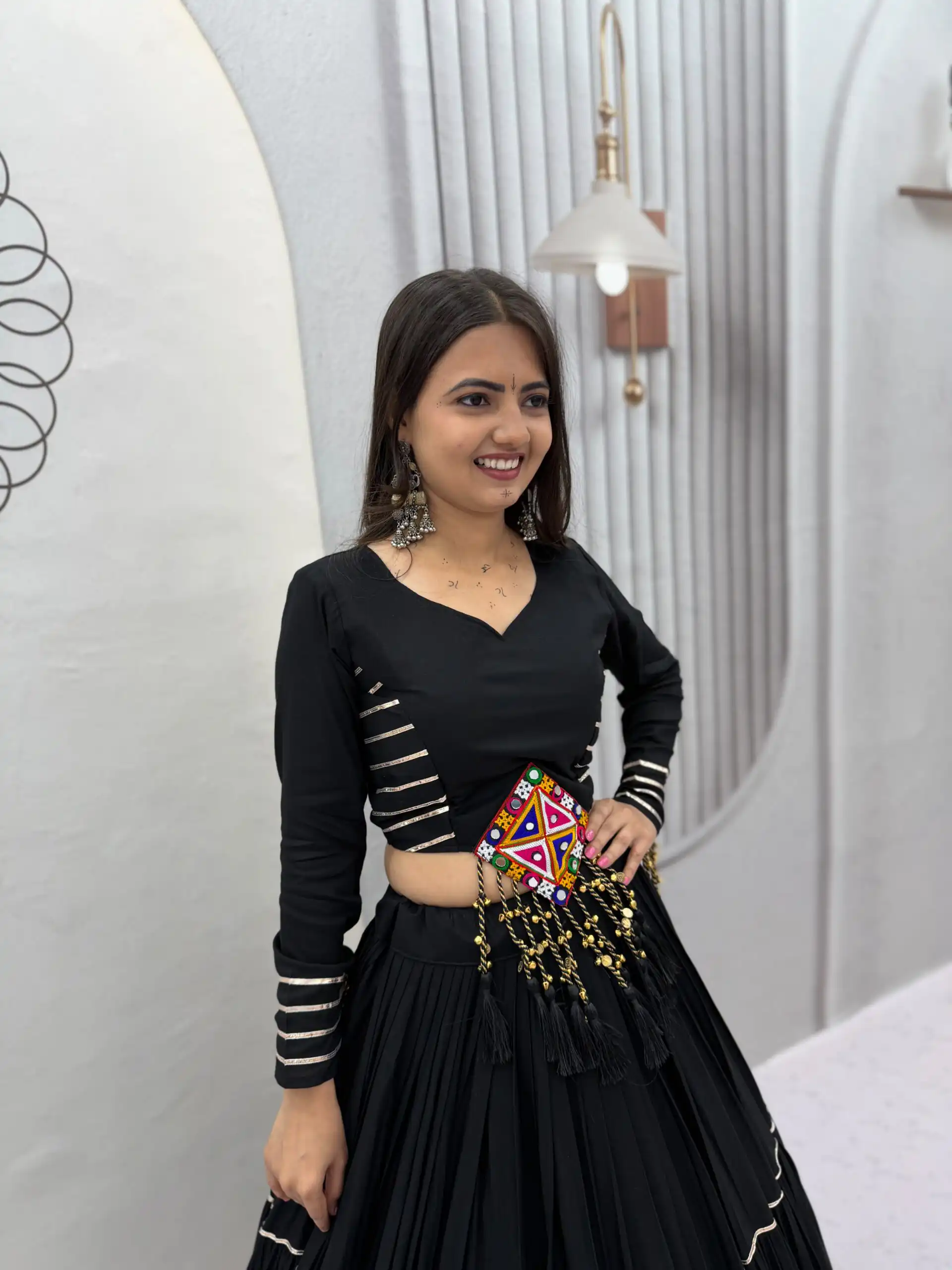 PC 597 Black in Pure Cotton Mirror Work & Gamthi Work Lehenga Choli . Exclusive Offer ₹2899. Delivery 4-6 Working Days. Shop now. | Lehenga, Bollywood Lehenga, Creative Lehenga, Designer Lehenga, Embroidered Lehenga, Party Wear Lehenga