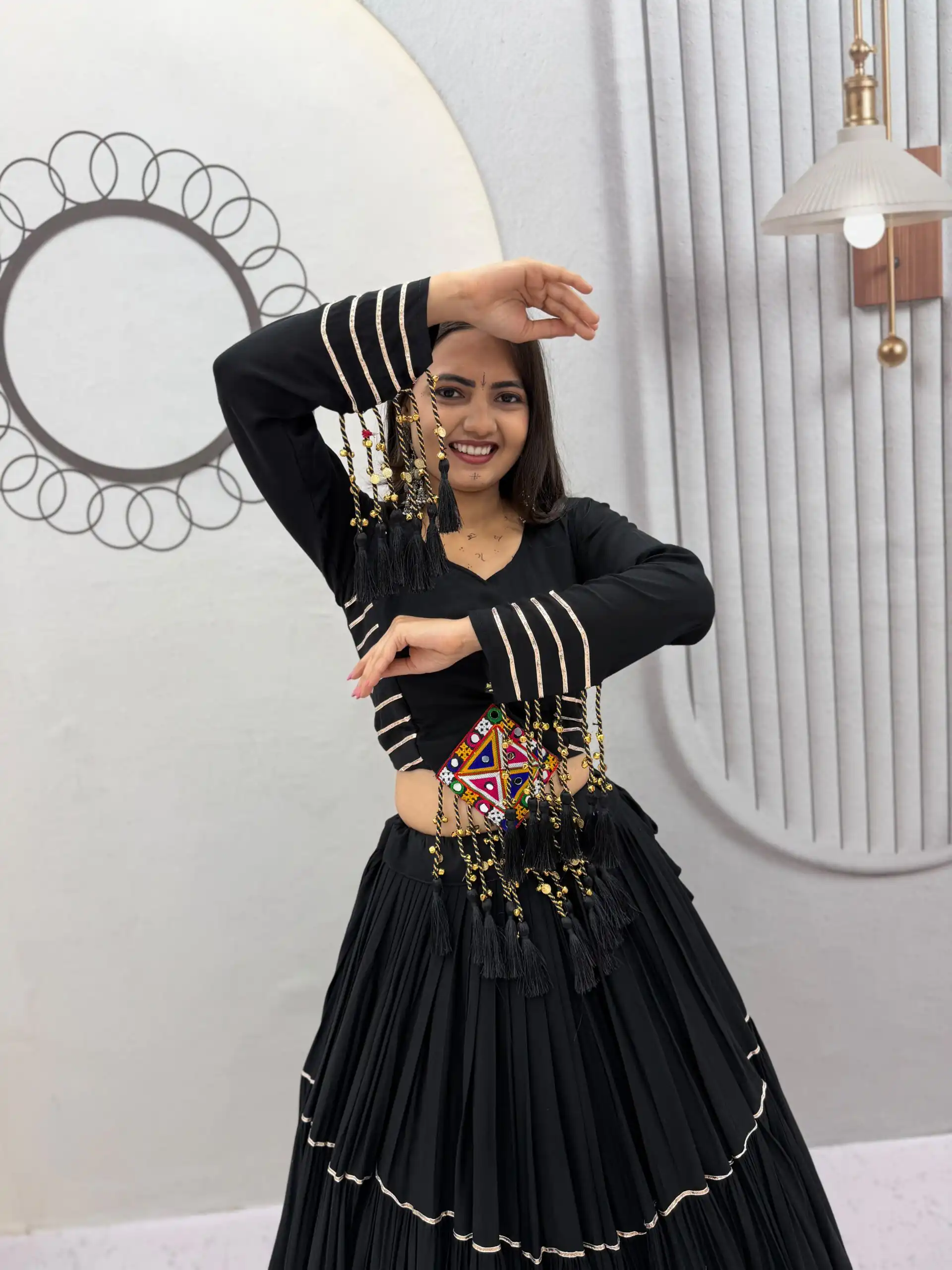 PC 597 Black in Pure Cotton Mirror Work & Gamthi Work Lehenga Choli . Exclusive Offer ₹2899. Delivery 4-6 Working Days. Shop now. | Lehenga, Bollywood Lehenga, Creative Lehenga, Designer Lehenga, Embroidered Lehenga, Party Wear Lehenga