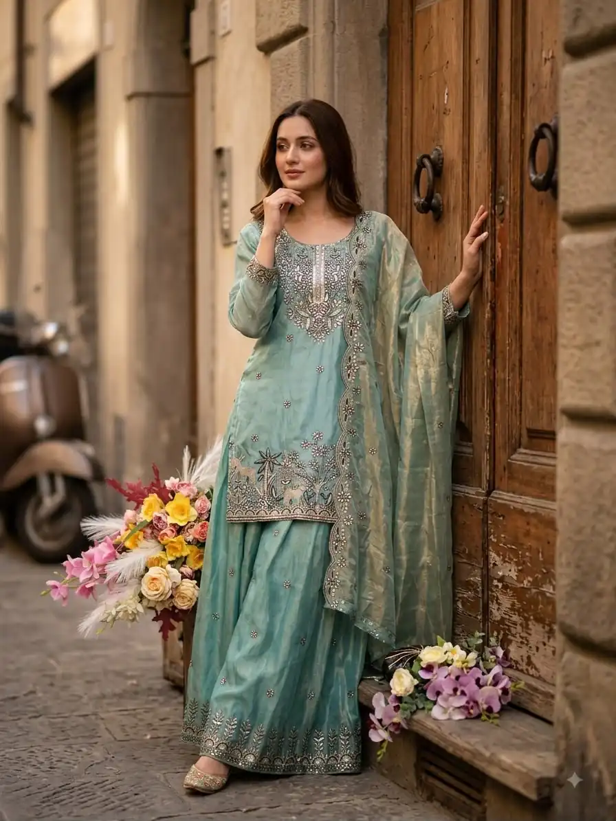 WW 1280 Blue Fendy Silk Salwar Suitwith Embroidery Work & Lace Work. Now at just ₹2449. Delivery 4-6 Working Days. Shop now. | Jump Suits, Salwar suit, Designer Suits, Casual Suits, Creative suits, Palazzo Suits, Party Wear Suits, Patiala Suits, Straight Suits