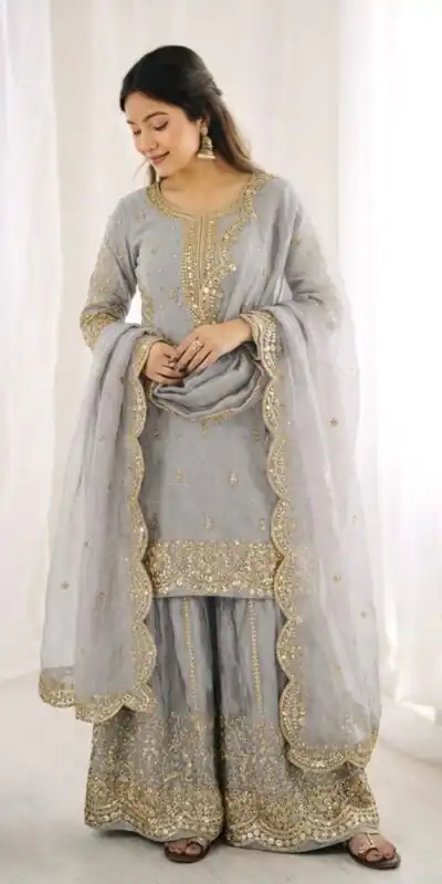 ZSR 3167 Grey Fendy Silk Salwar Suitwith Embroidery Work & Lace Work. Now at just ₹2149. Delivery 4-6 Working Days. Shop now. | Jump Suits, Salwar suit, Designer Suits, Casual Suits, Creative suits, Palazzo Suits, Party Wear Suits, Patiala Suits, Straight Suits