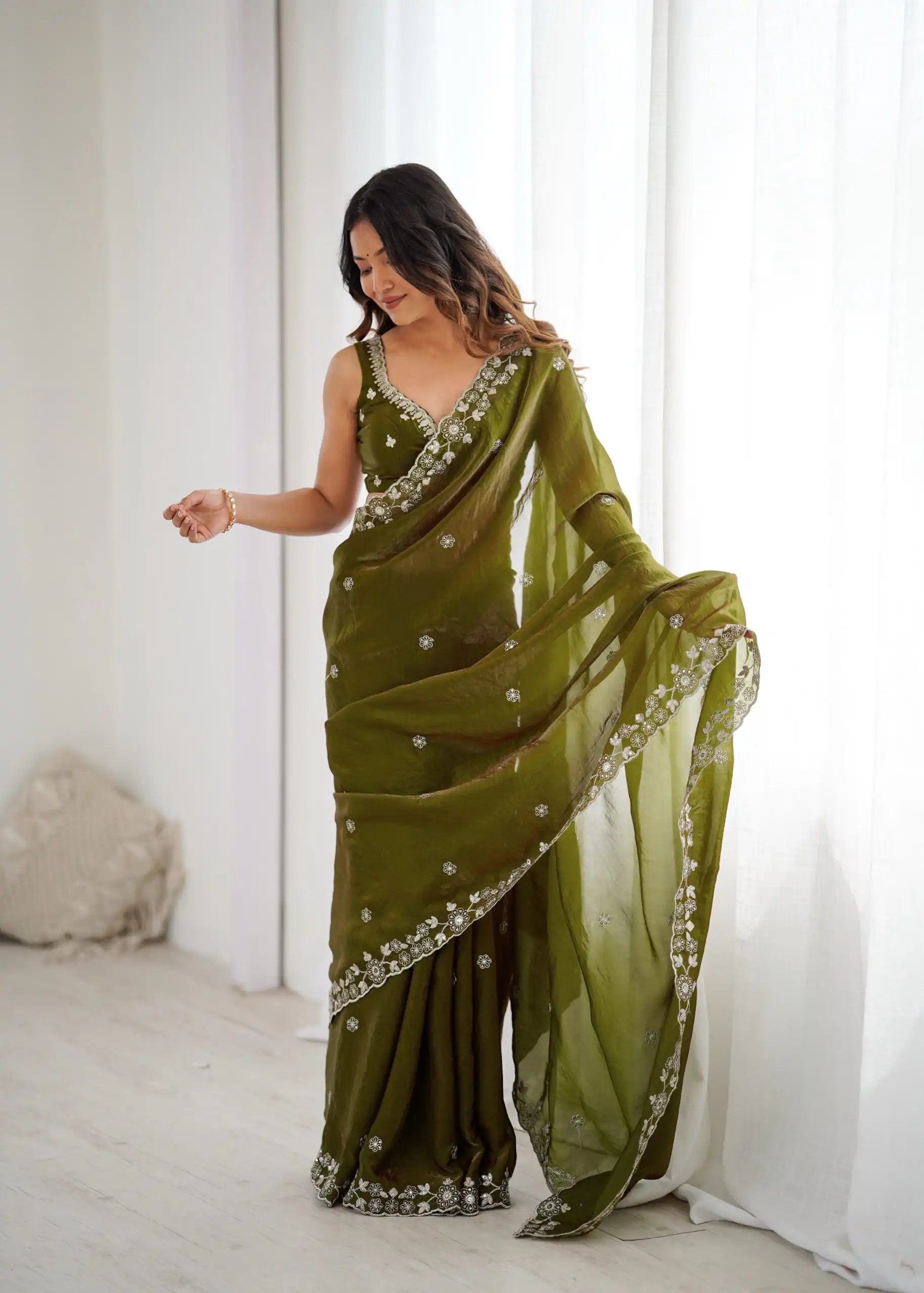 SP 61 Mehandi Color Fendy Silk Saree With Sequins Work. Wedding, Party, Festive, Events Get it for ₹2149. Delivery 4-6 Working Days. Online Best Shop now. | Sarees, Bollywood Sarees, Creative Sarees, Designer Sarees, Embroidered Sarees, Ethnic Saree, Modern Digital sarees, Party Wear Sarees