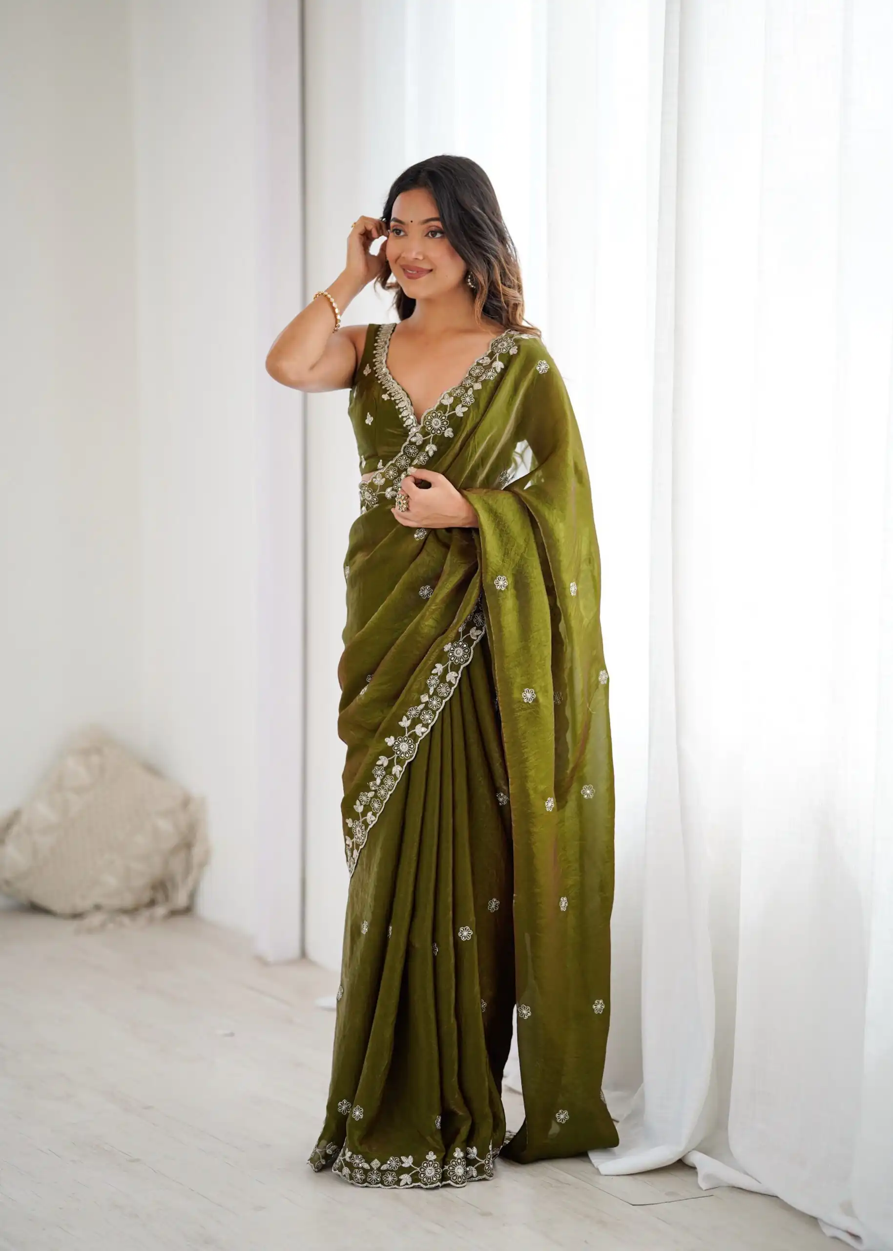 SP 61 Mehandi Color Fendy Silk Saree With Sequins Work. Wedding, Party, Festive, Events Get it for ₹2149. Delivery 4-6 Working Days. Online Best Shop now. | Sarees, Bollywood Sarees, Creative Sarees, Designer Sarees, Embroidered Sarees, Ethnic Saree, Modern Digital sarees, Party Wear Sarees