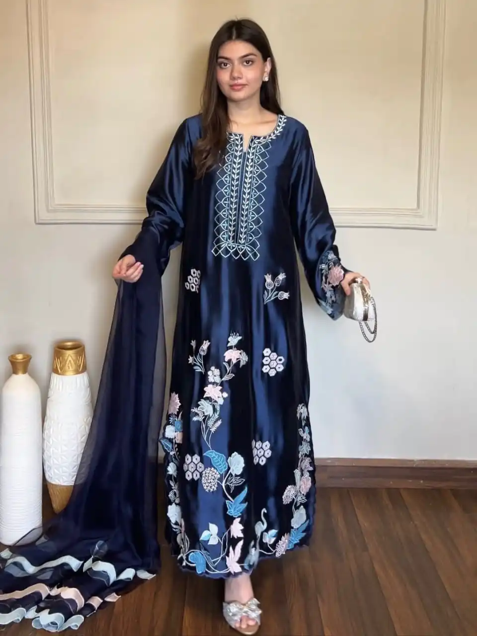 RTC 6053 Navy Blue Jura Silk Salwar Suit with Embroidery Work & Thread Embroidery. Grab it for ₹2399. Delivery 4-6 Working Days. Shop now. | Jump Suits, Salwar suit, Designer Suits, Casual Suits, Creative suits, Palazzo Suits, Party Wear Suits, Patiala Suits, Straight Suits
