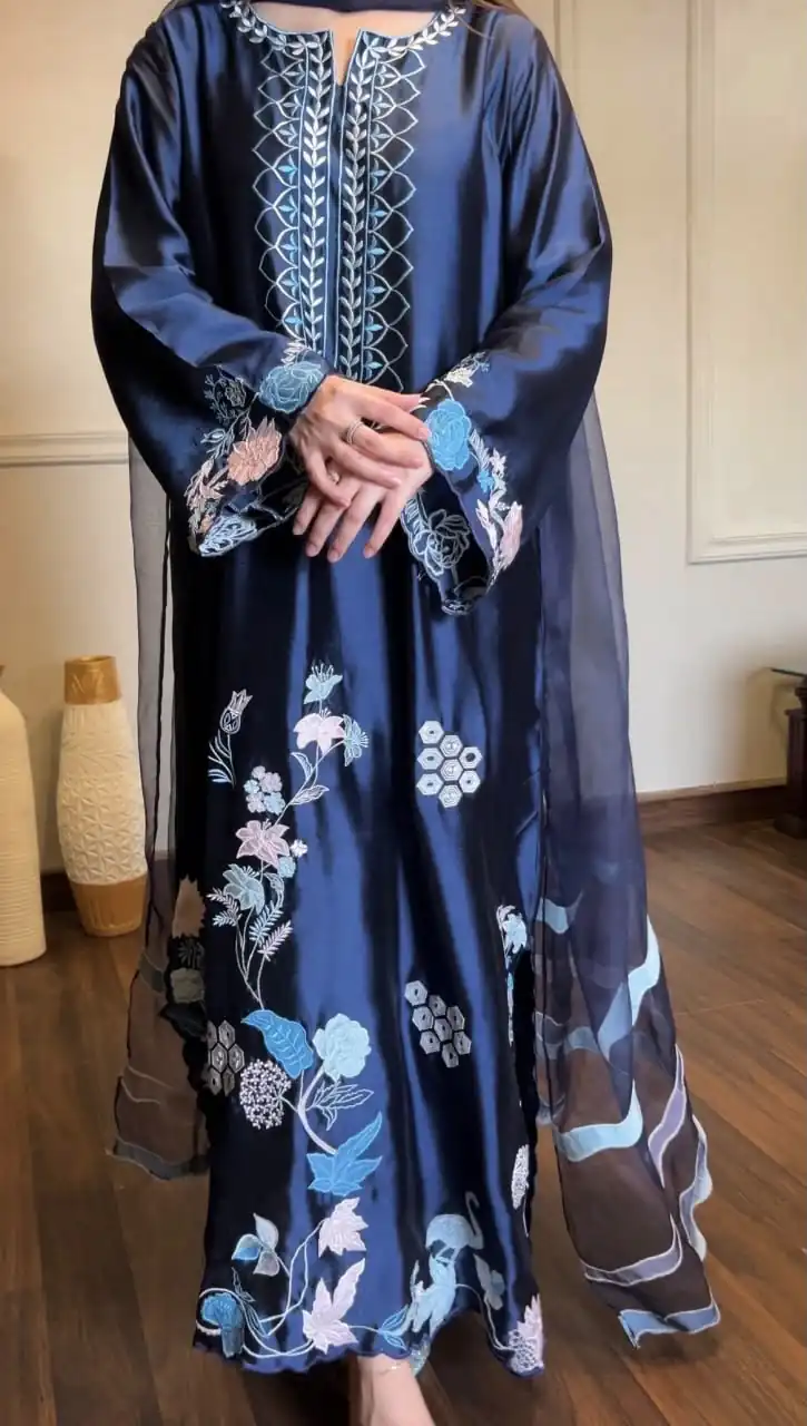 RTC 6053 Navy Blue Jura Silk Salwar Suit with Embroidery Work & Thread Embroidery. Grab it for ₹2399. Delivery 4-6 Working Days. Shop now. | Jump Suits, Salwar suit, Designer Suits, Casual Suits, Creative suits, Palazzo Suits, Party Wear Suits, Patiala Suits, Straight Suits