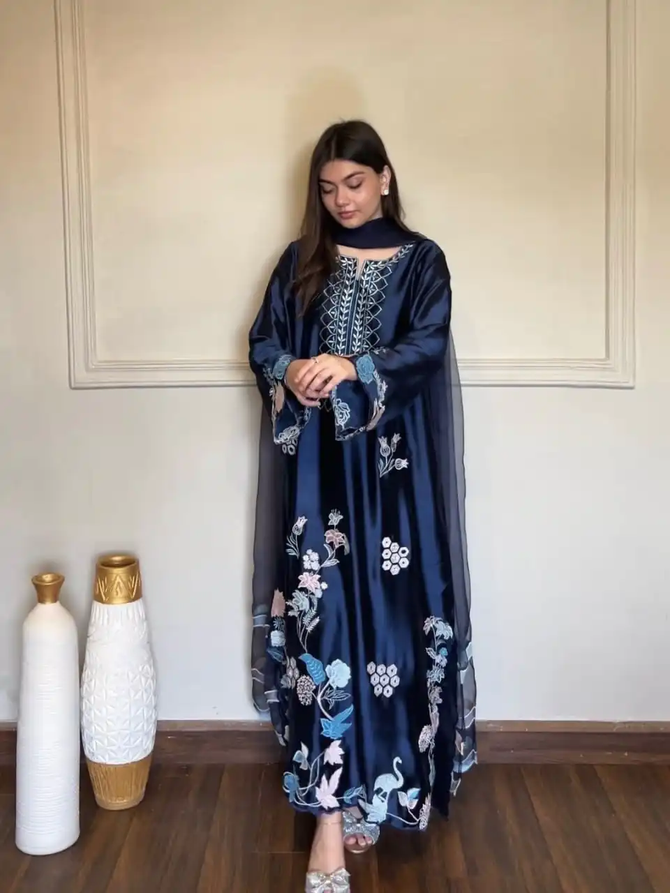RTC 6053 Navy Blue Jura Silk Salwar Suit with Embroidery Work & Thread Embroidery. Grab it for ₹2399. Delivery 4-6 Working Days. Shop now. | Jump Suits, Salwar suit, Designer Suits, Casual Suits, Creative suits, Palazzo Suits, Party Wear Suits, Patiala Suits, Straight Suits