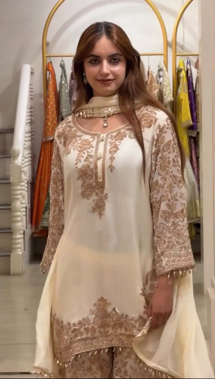 SR 1720 Off White Faux Georgette Salwar Suit with Mirror Work & Embroidery Work. Get it for ₹2549. Delivery 4-6 Working Days. Shop now. | Jump Suits, Salwar suit, Designer Suits, Casual Suits, Creative suits, Palazzo Suits, Party Wear Suits, Patiala Suits, Straight Suits