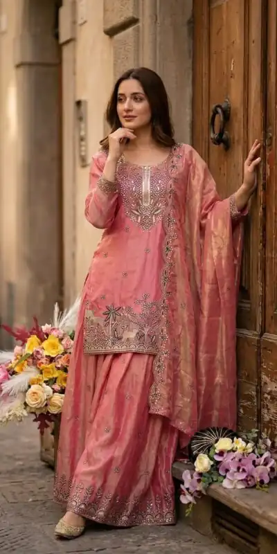 WW 1280 Peach Fendy Silk Salwar Suitwith Embroidery Work & Lace Work. Now at just ₹2449. Delivery 4-6 Working Days. Shop now. | Jump Suits, Salwar suit, Designer Suits, Casual Suits, Creative suits, Palazzo Suits, Party Wear Suits, Patiala Suits, Straight Suits