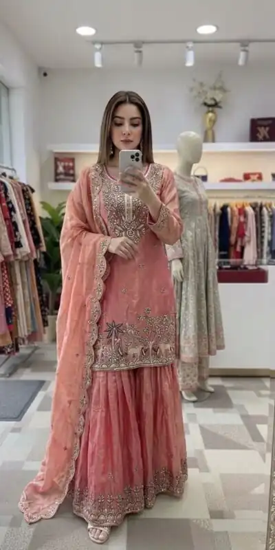WW 1280 Peach Fendy Silk Salwar Suitwith Embroidery Work & Lace Work. Now at just ₹2449. Delivery 4-6 Working Days. Shop now. | Jump Suits, Salwar suit, Designer Suits, Casual Suits, Creative suits, Palazzo Suits, Party Wear Suits, Patiala Suits, Straight Suits