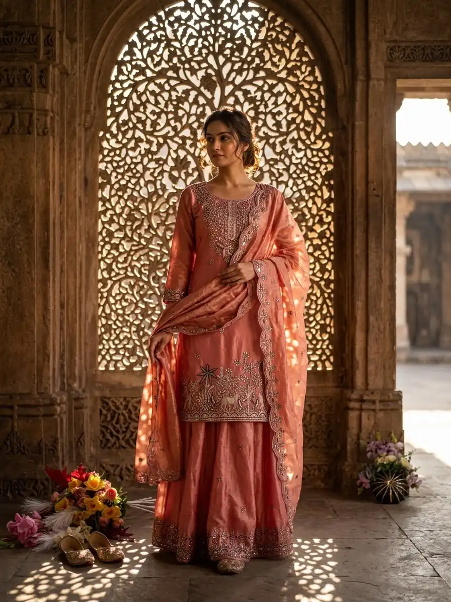 WW 1280 Peach Fendy Silk Salwar Suitwith Embroidery Work & Lace Work. Now at just ₹2449. Delivery 4-6 Working Days. Shop now. | Jump Suits, Salwar suit, Designer Suits, Casual Suits, Creative suits, Palazzo Suits, Party Wear Suits, Patiala Suits, Straight Suits