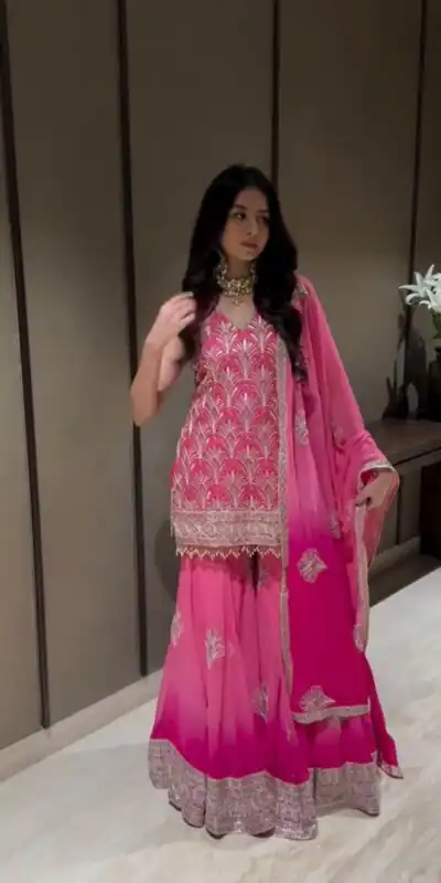 ST 1190 Pink Printed Faux Georgette Salwar Suit with Embroidery Work & Lace Work. Affordable Price ₹2349. Delivery 4-6 Working Days. Shop now. | Jump Suits, Salwar suit, Designer Suits, Casual Suits, Creative suits, Palazzo Suits, Party Wear Suits, Patiala Suits, Straight Suits