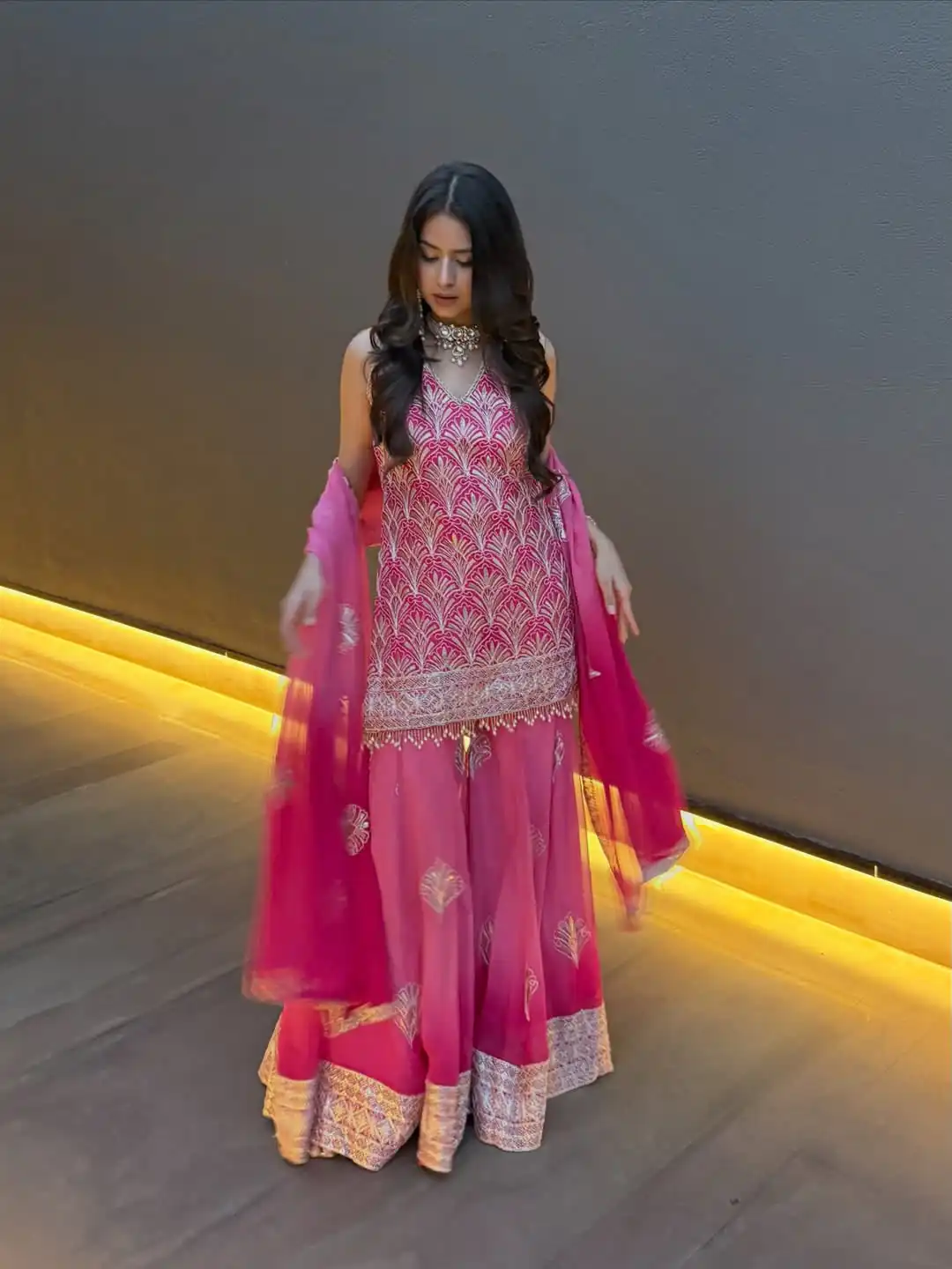ST 1190 Pink Printed Faux Georgette Salwar Suit with Embroidery Work & Lace Work. Affordable Price ₹2349. Delivery 4-6 Working Days. Shop now. | Jump Suits, Salwar suit, Designer Suits, Casual Suits, Creative suits, Palazzo Suits, Party Wear Suits, Patiala Suits, Straight Suits