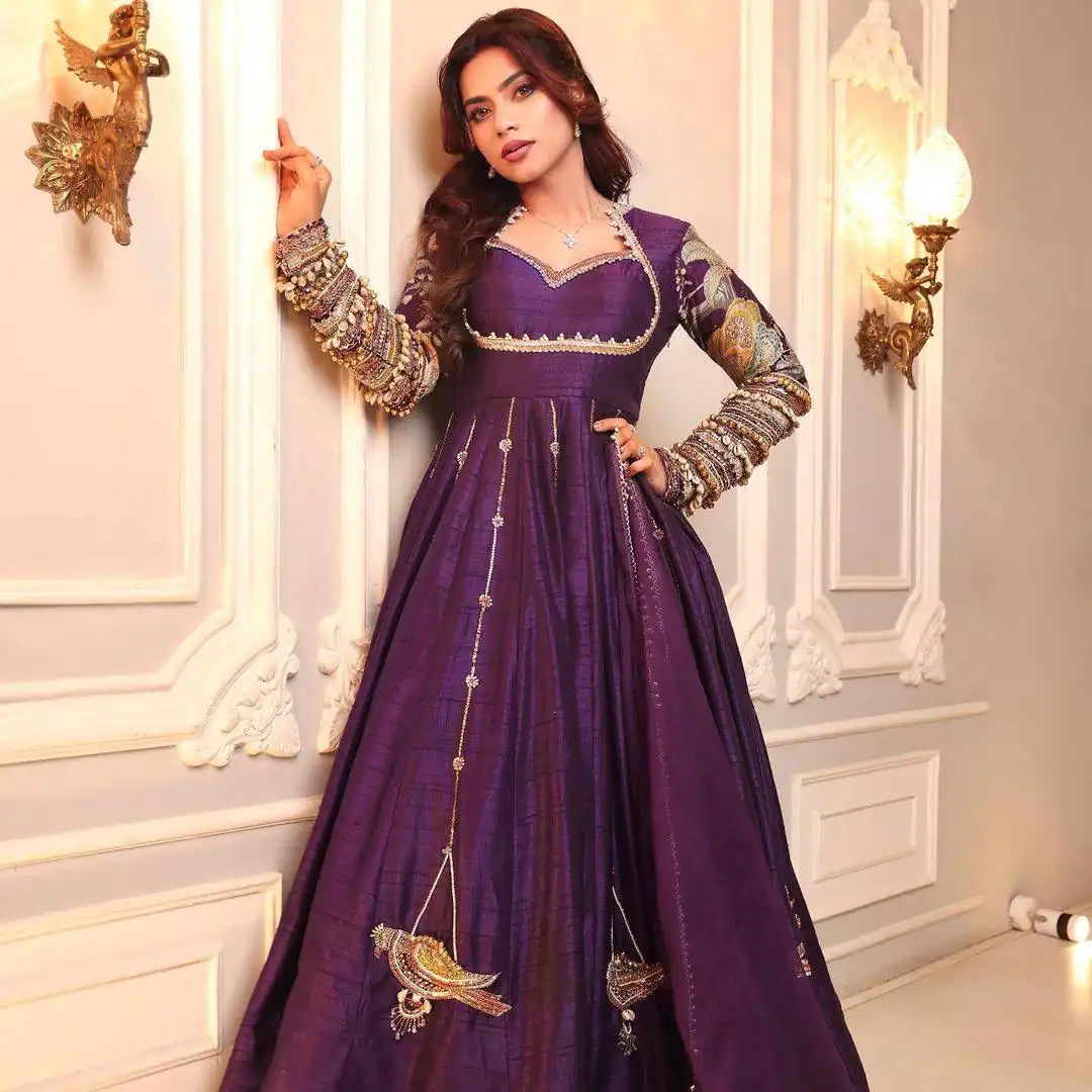 ST 1039 in Purple Blooming Vichitra Zari Work & Embroidery Work Gown . Festive Deal ₹2399. Delivery 4-6 Working Days. Shop now. | Gowns, Bollywood Gowns, Creative Gowns, Designer Gowns, Embroidered Gowns, Party Wear Gowns