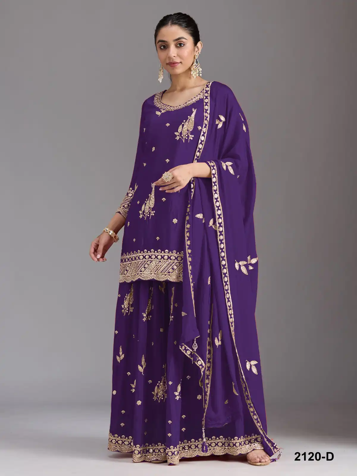 FC 2120 Purple Color chinon Print Silk with Dall Crepe Sharara Suit Wedding, Party, Festive, Events Etc.  Expected Delivery 4-6 Working Days @2399/- | Jump Suits, Salwar suit, Designer Suits, Casual Suits, Creative suits, Palazzo Suits, Party Wear Suits, Patiala Suits, Straight Suits
