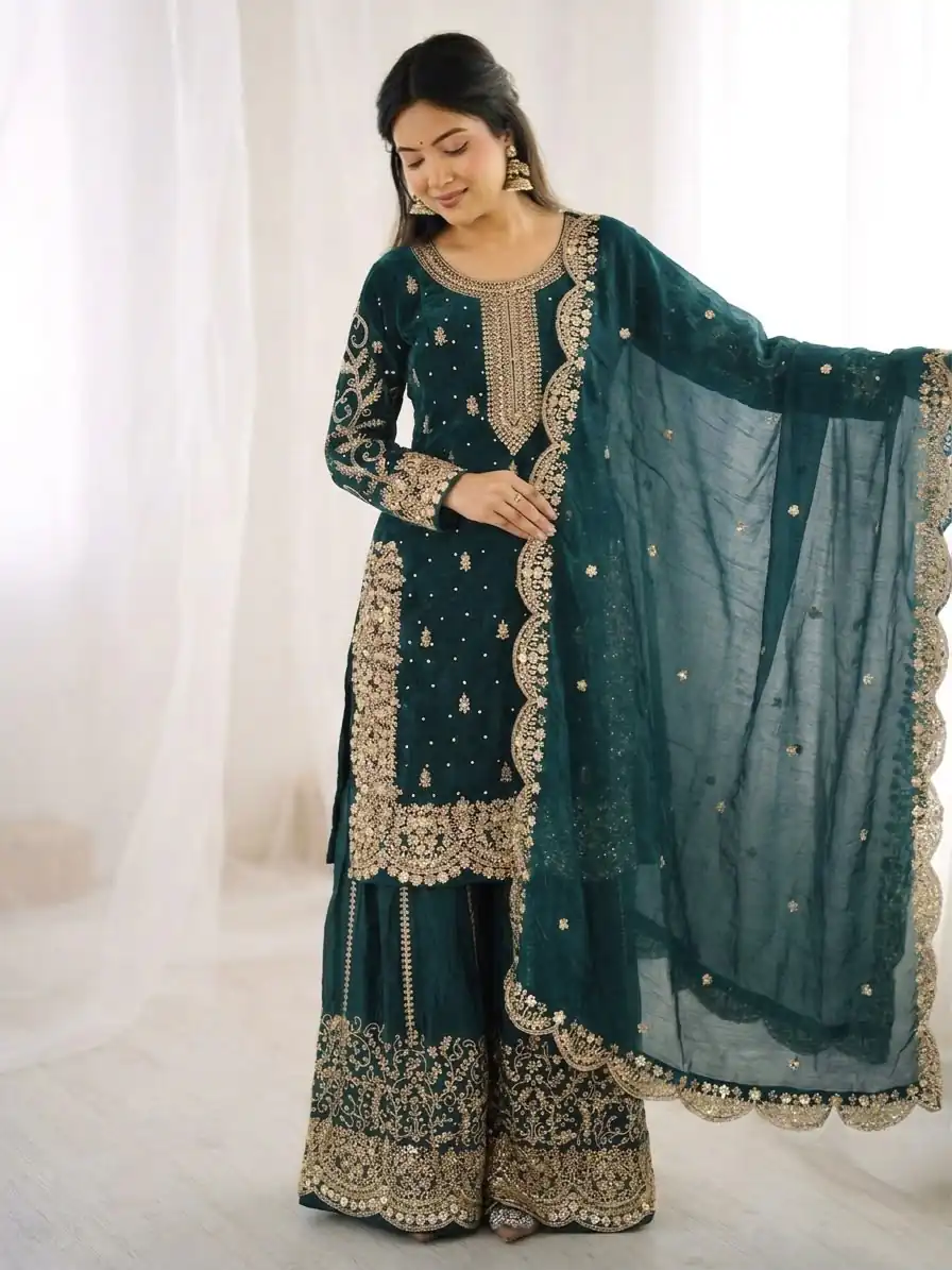 ZSR 3167 Teal Fendy Silk Salwar Suitwith Embroidery Work & Lace Work. Now at just ₹2149. Delivery 4-6 Working Days. Shop now. | Jump Suits, Salwar suit, Designer Suits, Casual Suits, Creative suits, Palazzo Suits, Party Wear Suits, Patiala Suits, Straight Suits