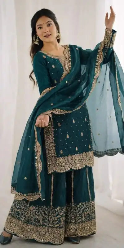 ZSR 3167 Teal Fendy Silk Salwar Suitwith Embroidery Work & Lace Work. Now at just ₹2149. Delivery 4-6 Working Days. Shop now. | Jump Suits, Salwar suit, Designer Suits, Casual Suits, Creative suits, Palazzo Suits, Party Wear Suits, Patiala Suits, Straight Suits