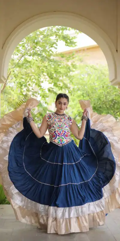 KA 5071 Blue colour Rayon Embroidery Work & Cowrie Work Lehenga Choli . Grab it for ₹2849. Delivery 4-6 Working Days. Shop now. | Lehenga, Bollywood Lehenga, Creative Lehenga, Designer Lehenga, Embroidered Lehenga, Party Wear Lehenga